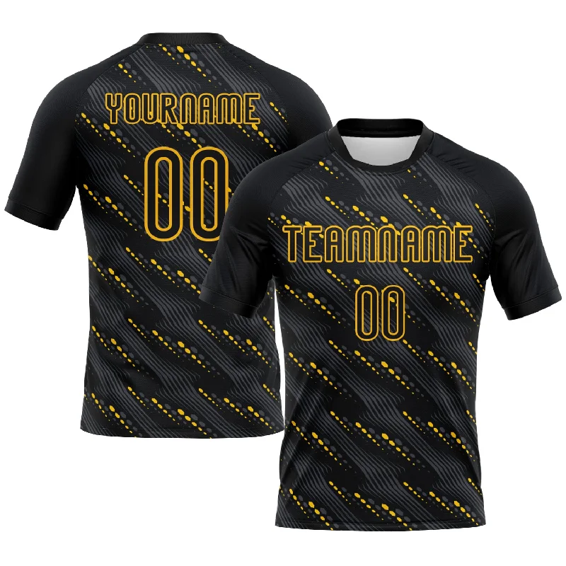 Volleyball Jersey with Long Sleeves-Custom Black Gold Geometric Shape Sublimation Volleyball Uniform Jersey