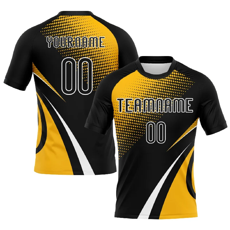 Volleyball Jersey for Sports Teams-Custom Black Gold-White Lines And Dots Sublimation Volleyball Uniform Jersey