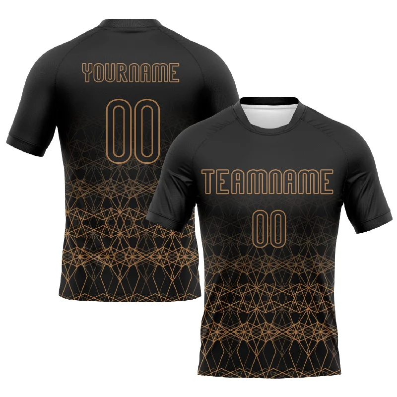 Volleyball Jersey with Name Embroidery-Custom Black Old Gold Geometric Shape Sublimation Volleyball Uniform Jersey