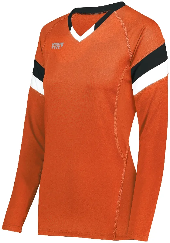 Volleyball Jersey with Numbered Sleeves-High Five Ladies TruHit Tri-Color Long Sleeve Volleyball Jersey